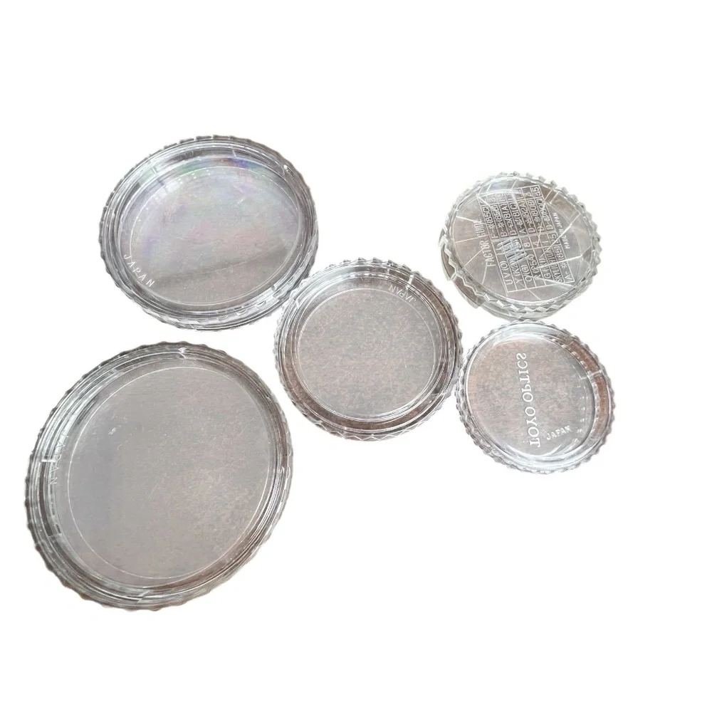 Lot of 5 Vintage Clear Plastic Lens Filter Cases Toyo Optics Hoya & Unbranded